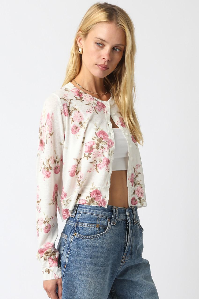 Cream and Pink Vintage Floral Sweater