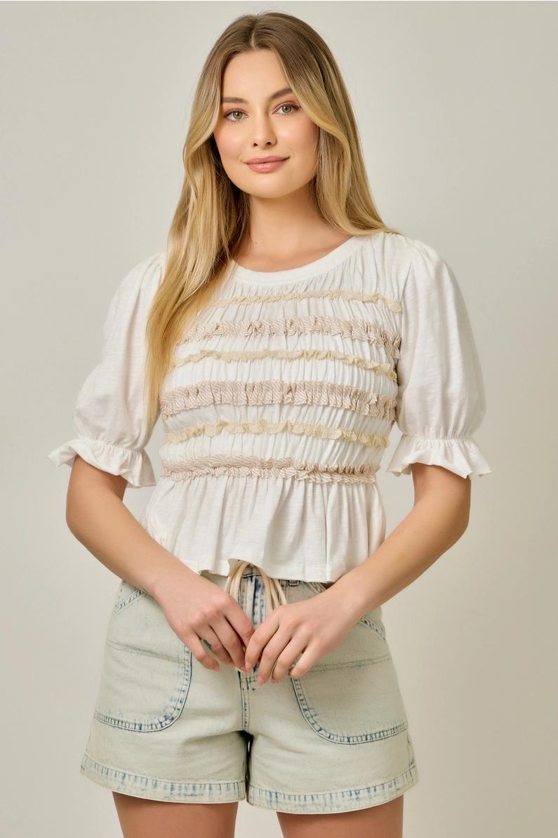 Off White Cotton Slub Peplum Top
