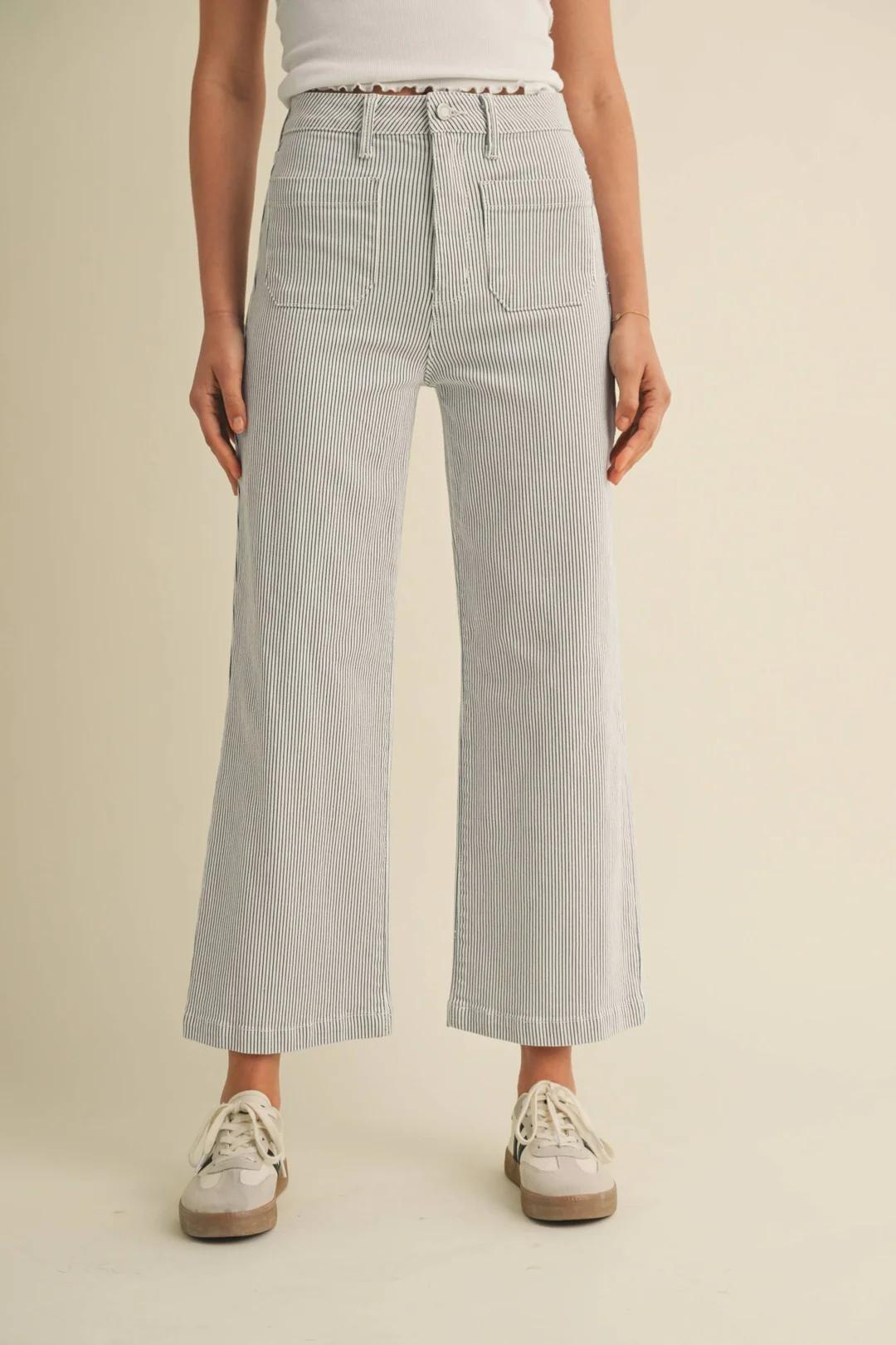 Stripe Patch Pocket Wide Leg Jean