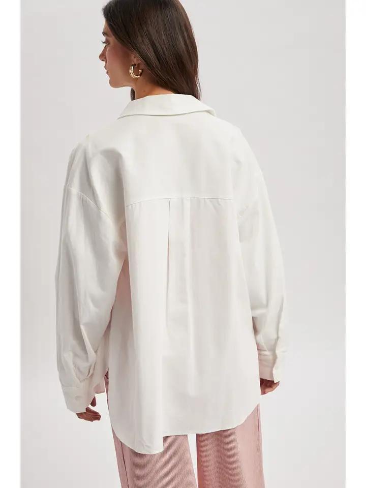 Off White Cotton Button Front Top