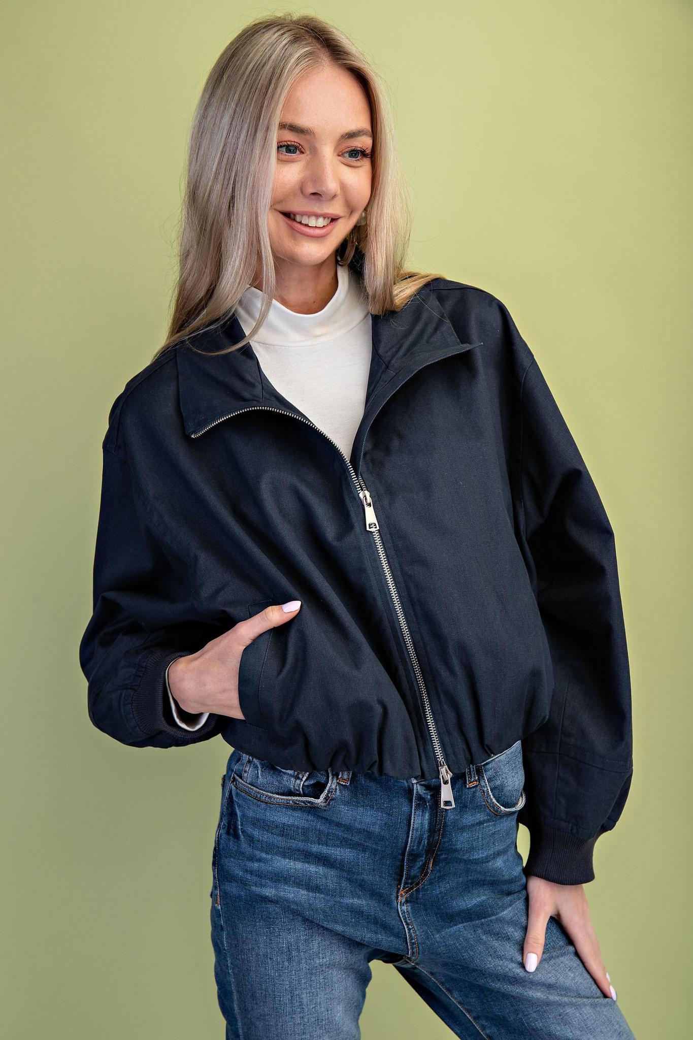 Navy Mock Neck Jacket