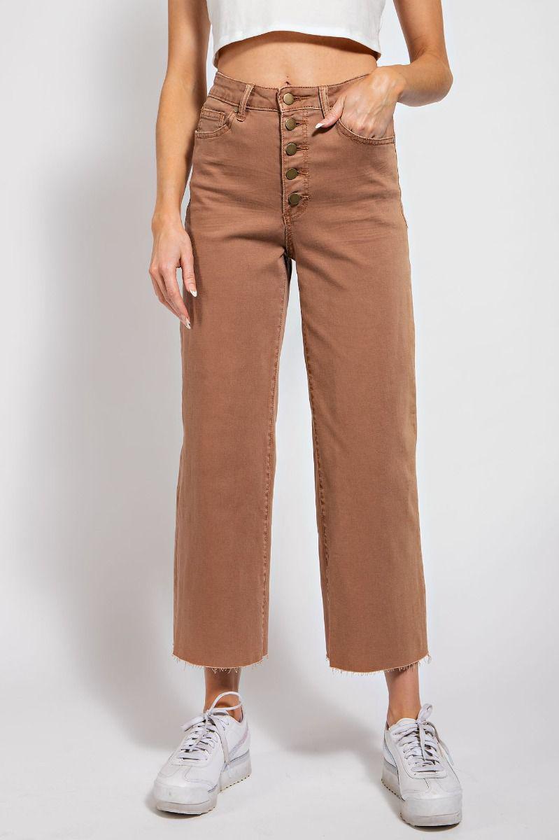 Red Bean Button Front Stretch Twill Pants