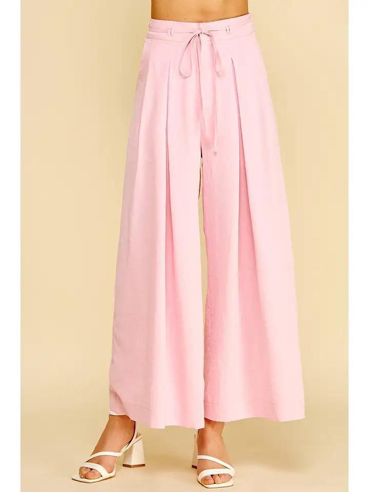 Pink Pleated Wide Leg Pants