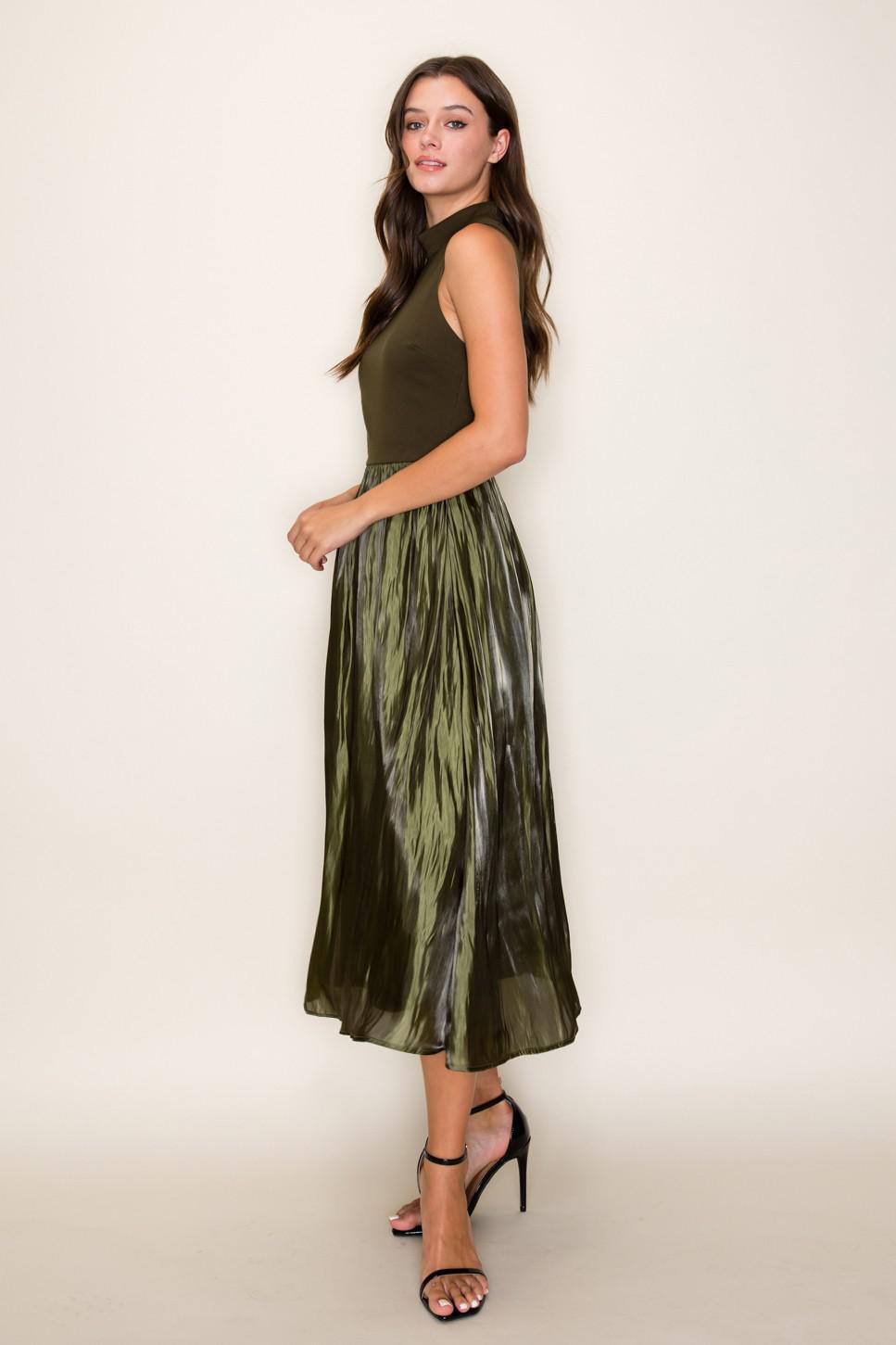 Olive Contrast Taffeta Midi