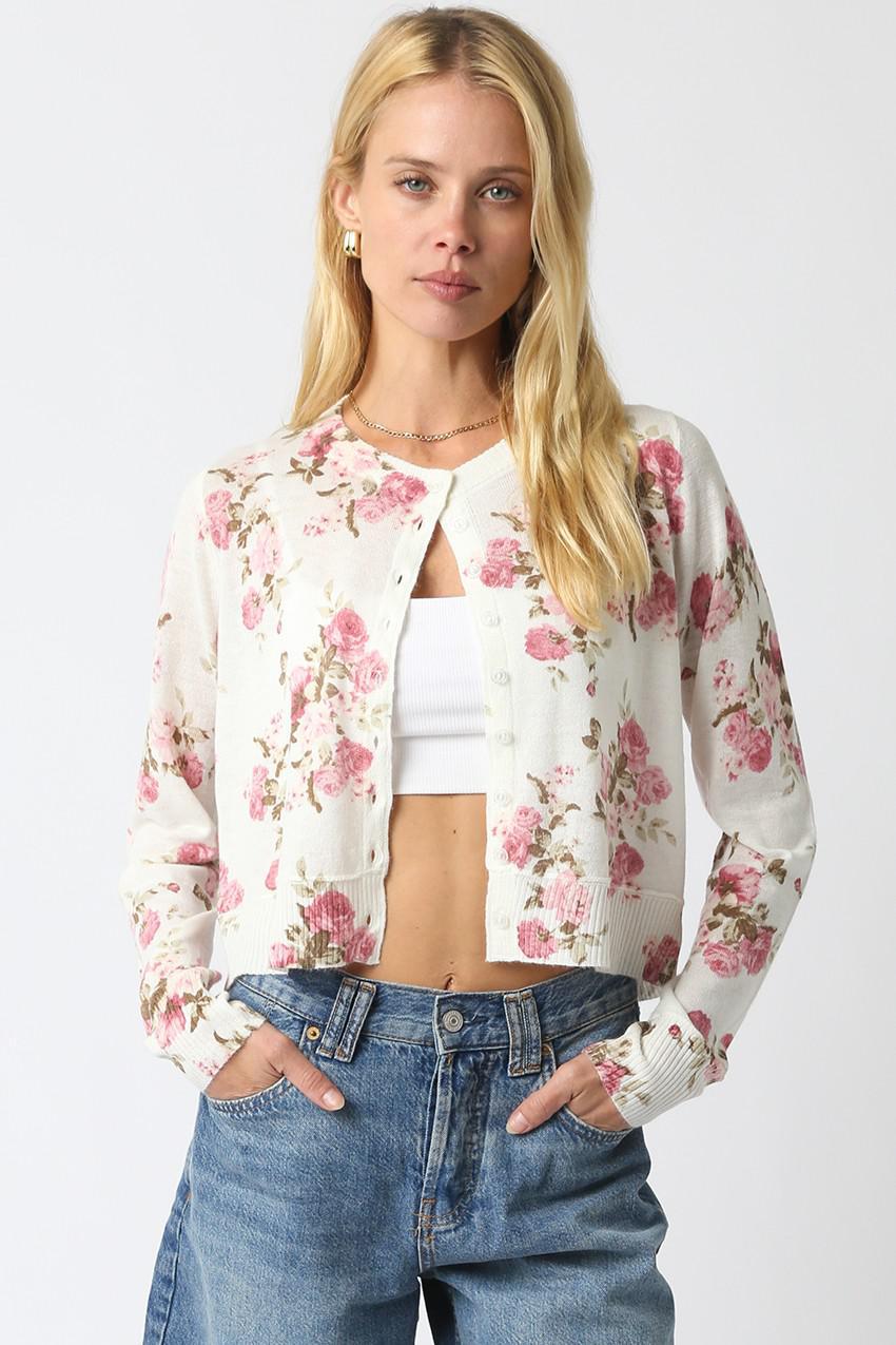 Cream and Pink Vintage Floral Sweater