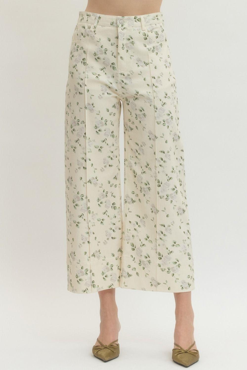 Cream Floral Wide Leg Pant