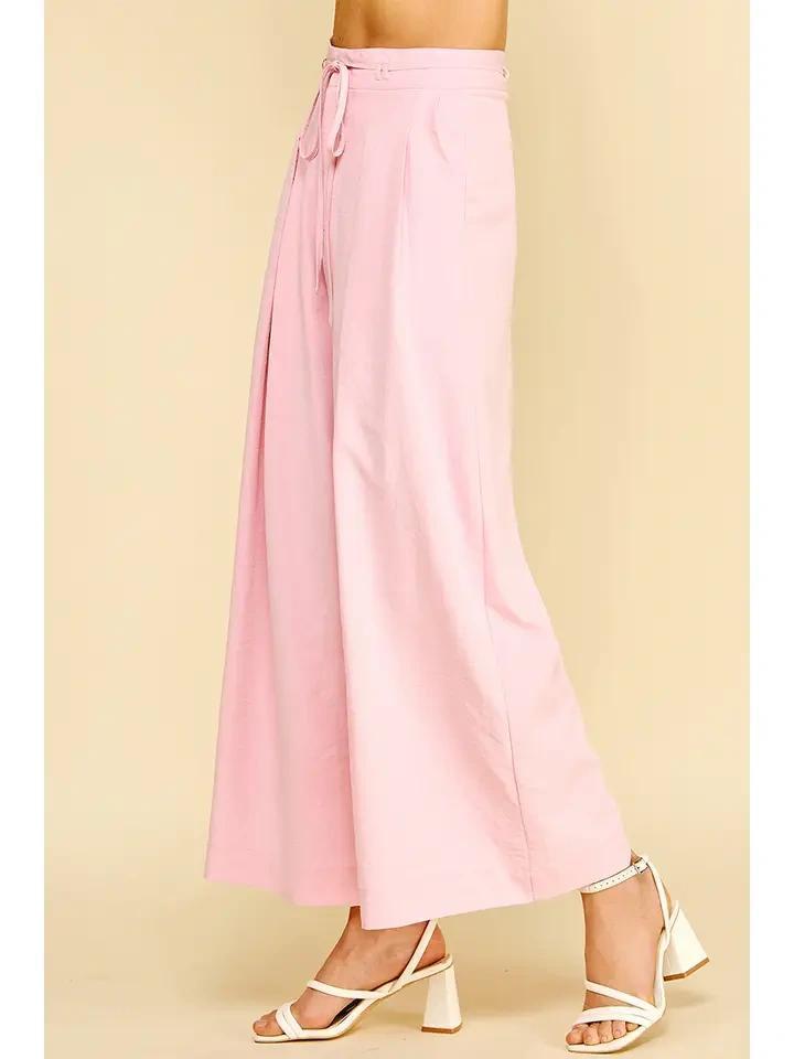 Pink Pleated Wide Leg Pants