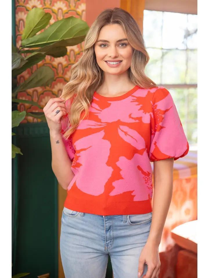 Poppy and Pink Floral Knitted Top