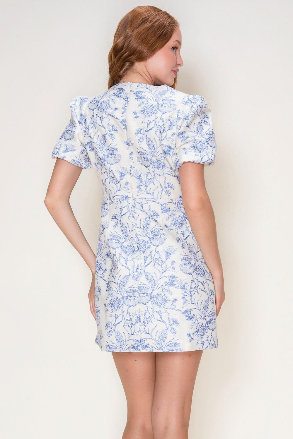 Off White and Sky Blue Fit and Flare Dress