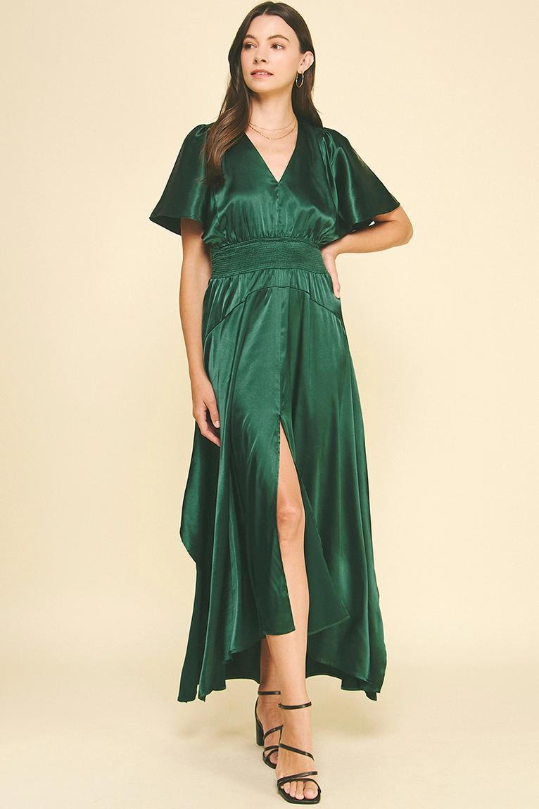 Hunter Green Chiffon Slit Maxi Dress