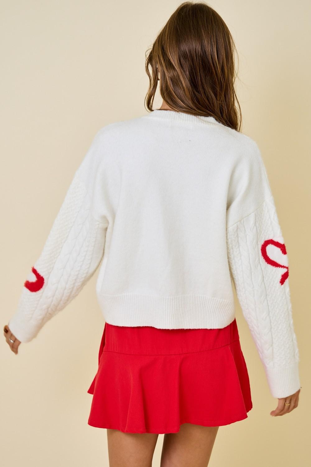 Off White and Red Valentine Heart Cardigan