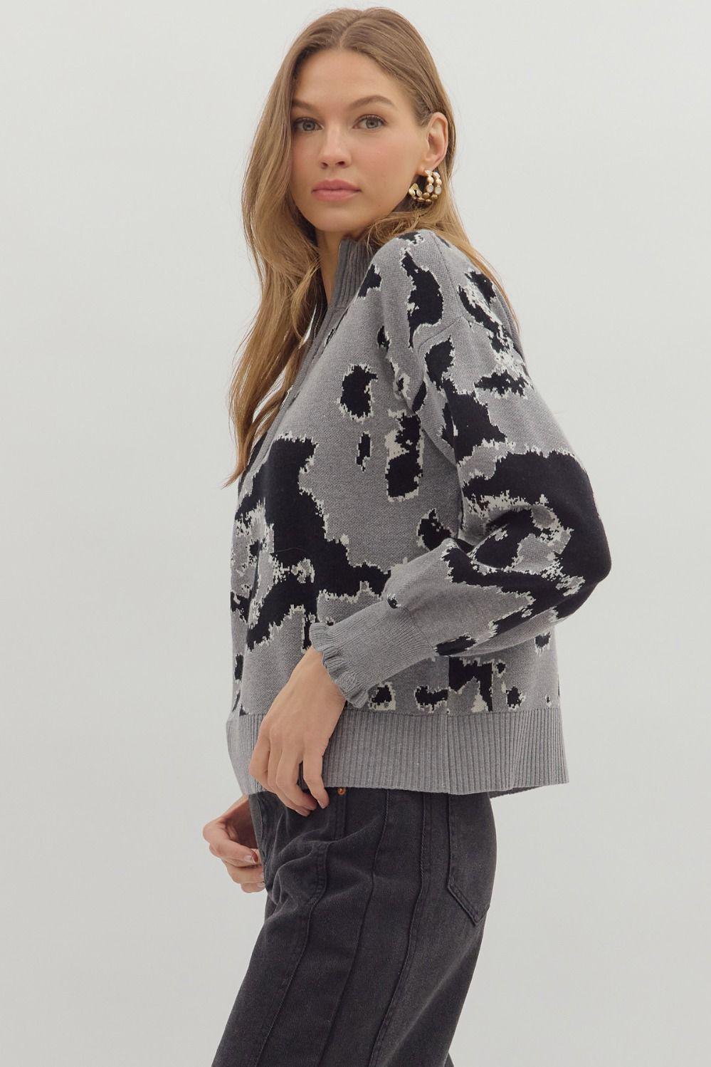 Heathered Grey Zip Front Sweater