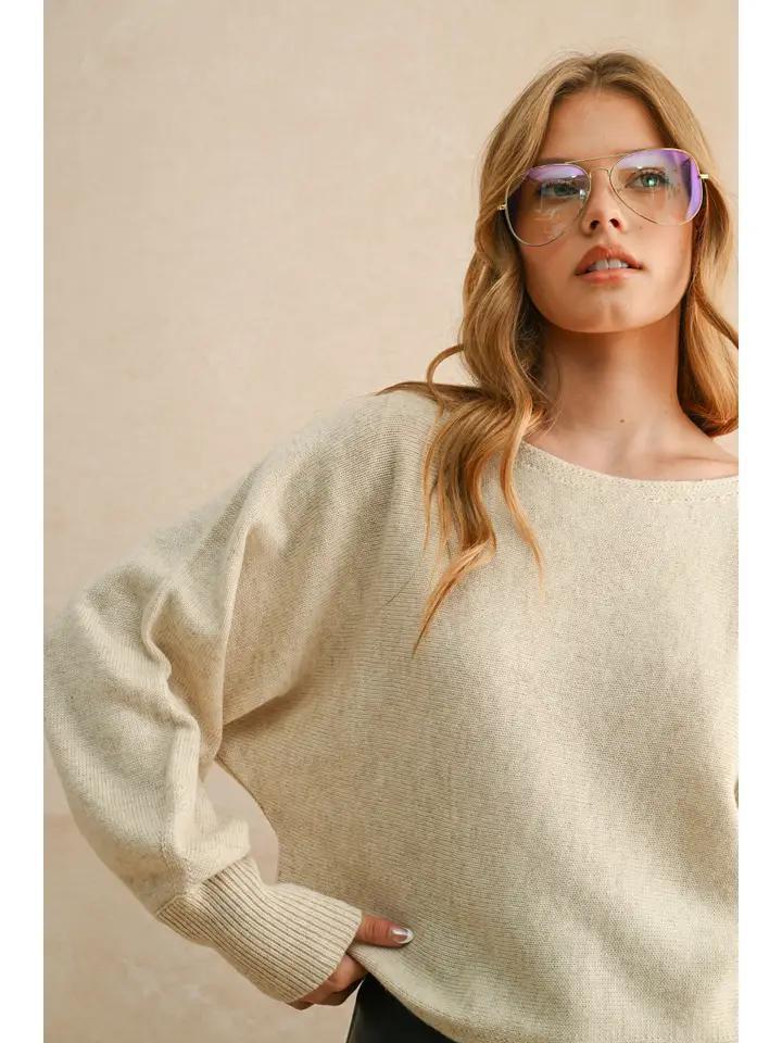 Oatmeal Boat Neck Sweater